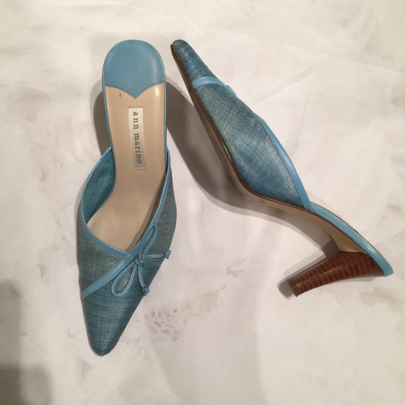 Ann Marino Shoes - Ann Marino Mules in Blue with Leather Bow Ties